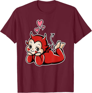 Urban Empyre Kewpie Baby Devil Cupid Love Traditional Tattoo Flash , Small, Black T-Shirt - T-Shirt | Maroon