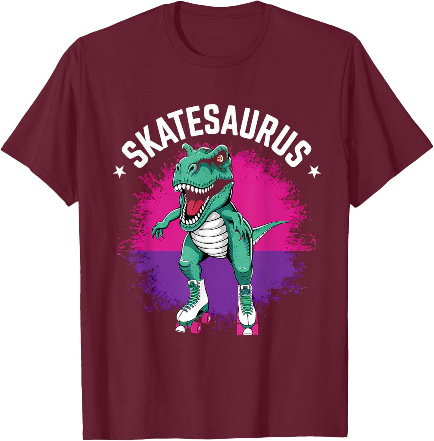 Roller Skater Dinosaur Skate T-Rex Funny Roller Skating T-Shirt - T-Shirt | Maroon