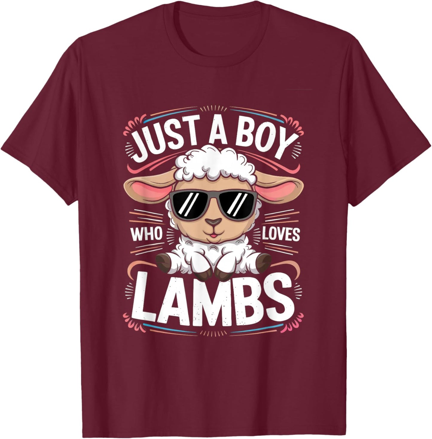 Just a Boy Who Loves Lambs Lamb Sheep Farm Animal Lover Kids T-Shirt - T-Shirt | Maroon
