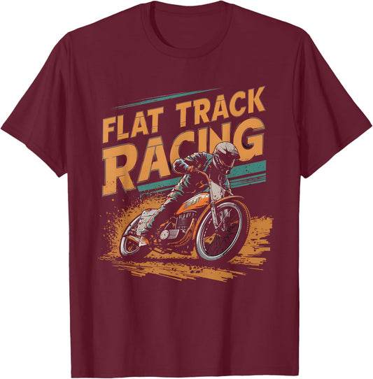 Flat Track Motorcycle Racing American Flag Speedway Dirt T-Shirt - T-Shirt | Maroon