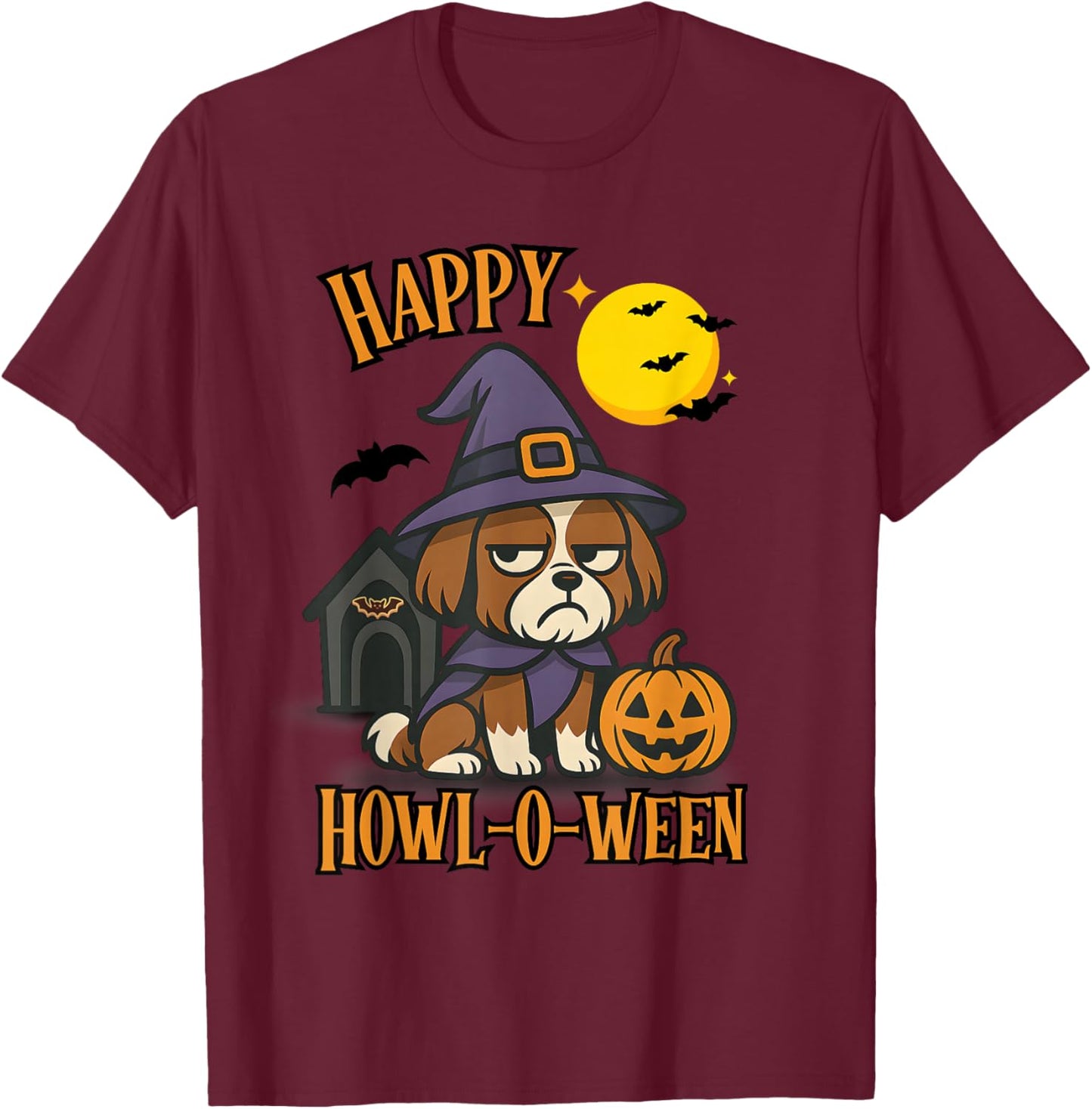 Happy Howloween Shih Tzu Side Eye Funny Dog Shirt T-Shirt - T-Shirt | Maroon
