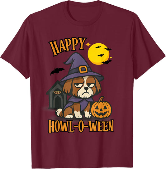 Happy Howloween Shih Tzu Side Eye Funny Dog Shirt T-Shirt - T-Shirt | Maroon