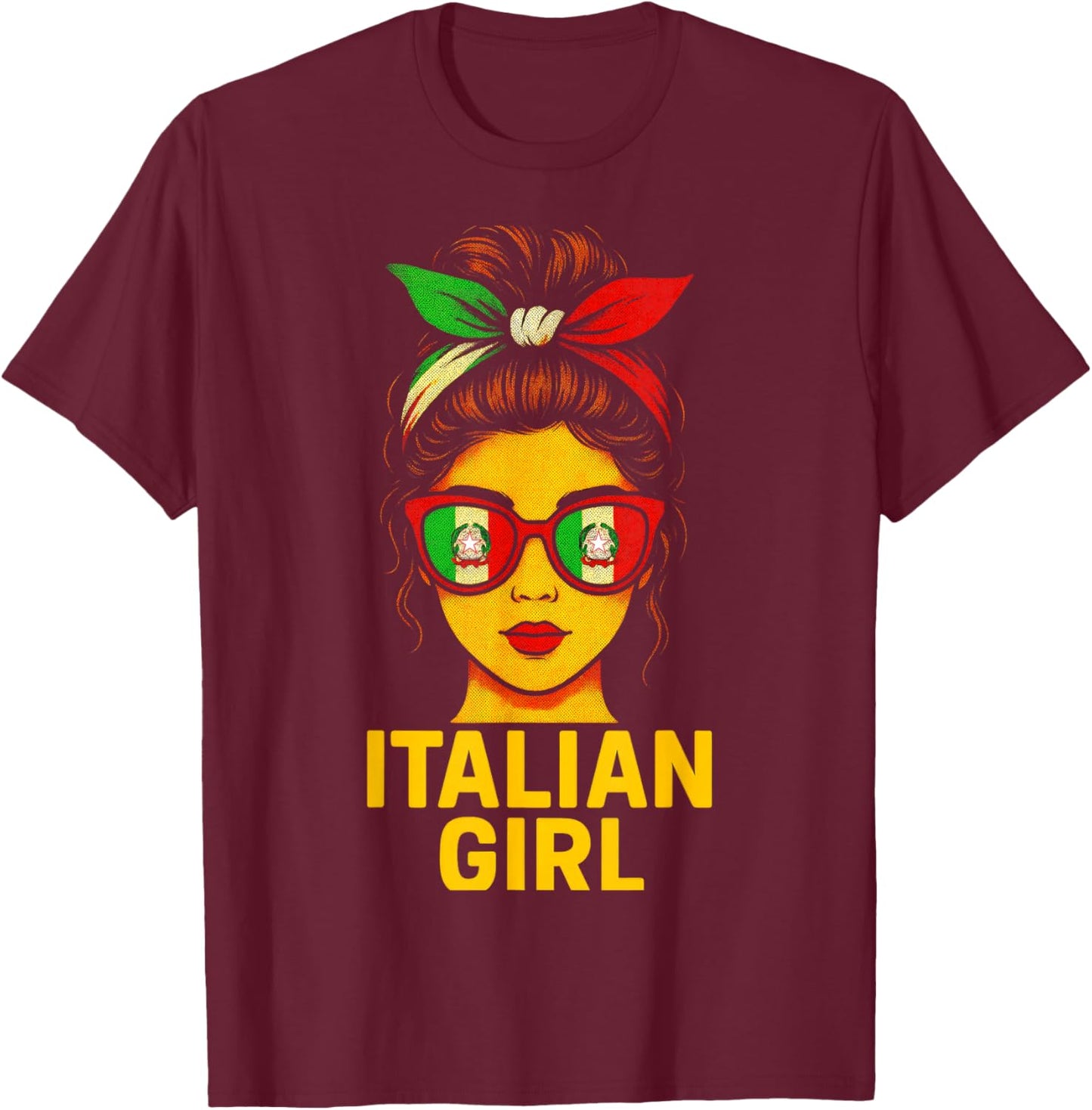 Italian Girl - Italy Flag Hair Bun Design T-Shirt - T-Shirt | Maroon