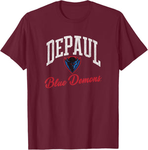 DePaul University Blue Demons Archover Script T-Shirt - T-Shirt | Maroon