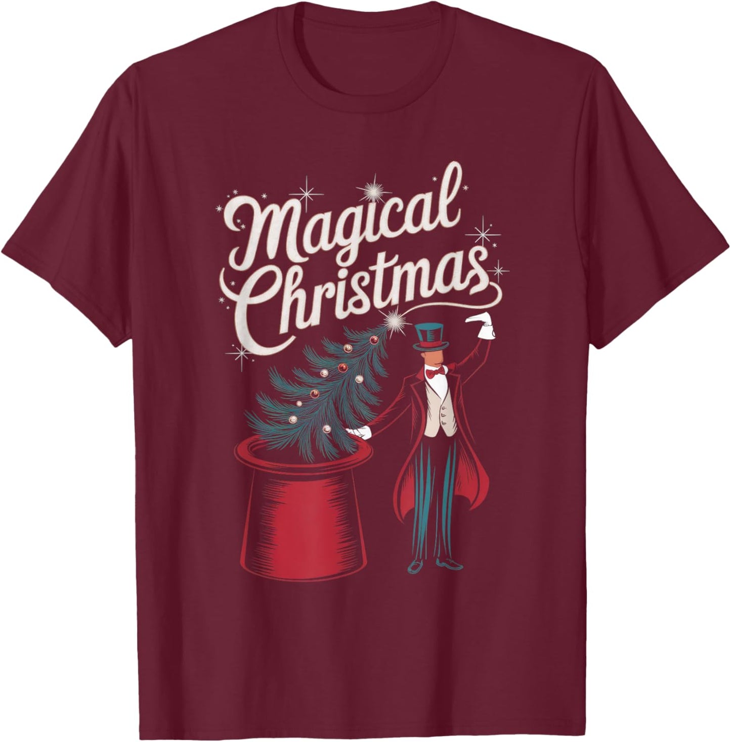 Magical Christmas Funny Xmas Holiday Celebration Magic Tree T-Shirt - T-Shirt | Maroon