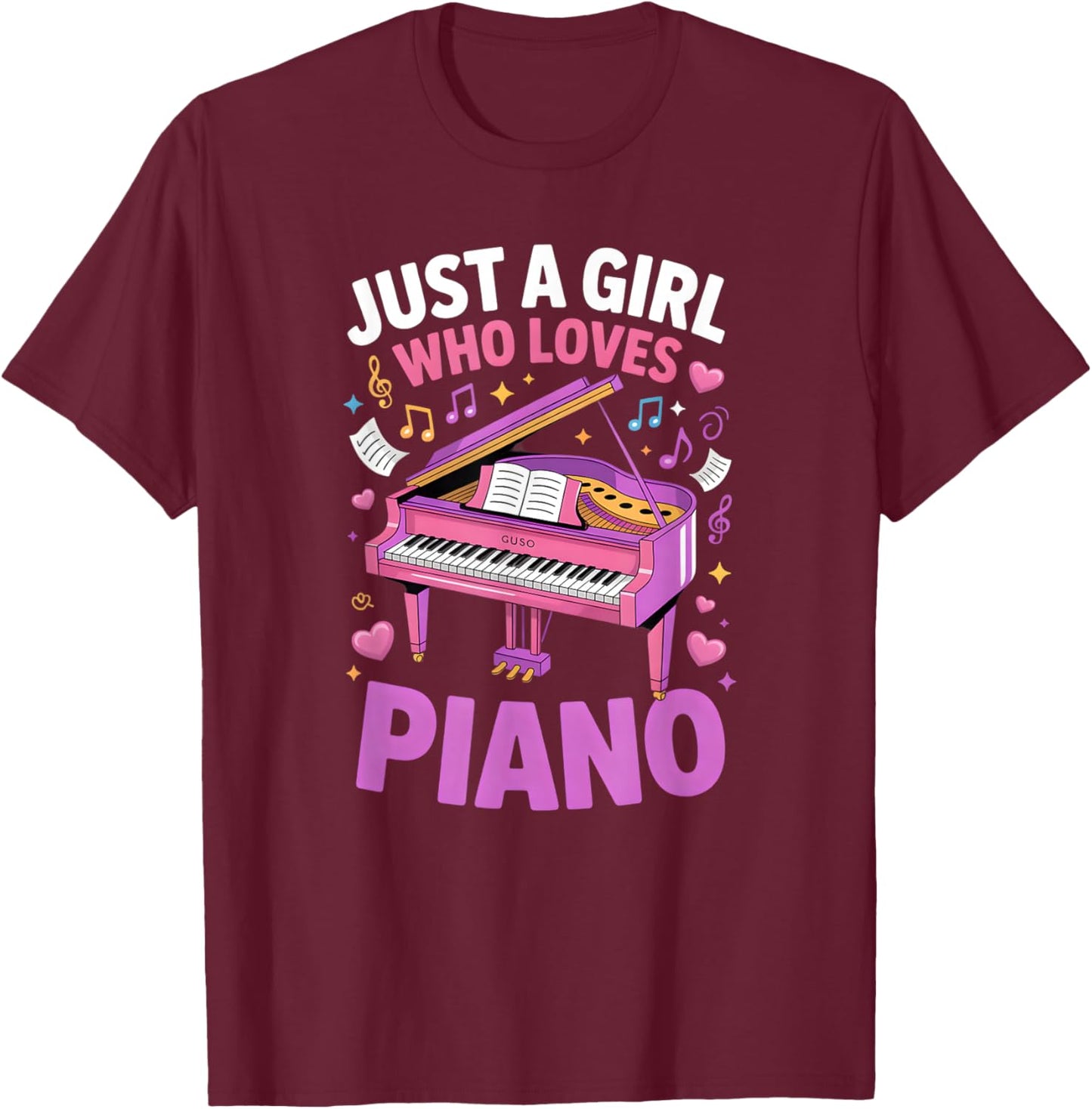Girls Piano T-Shirt - T-Shirt | Maroon