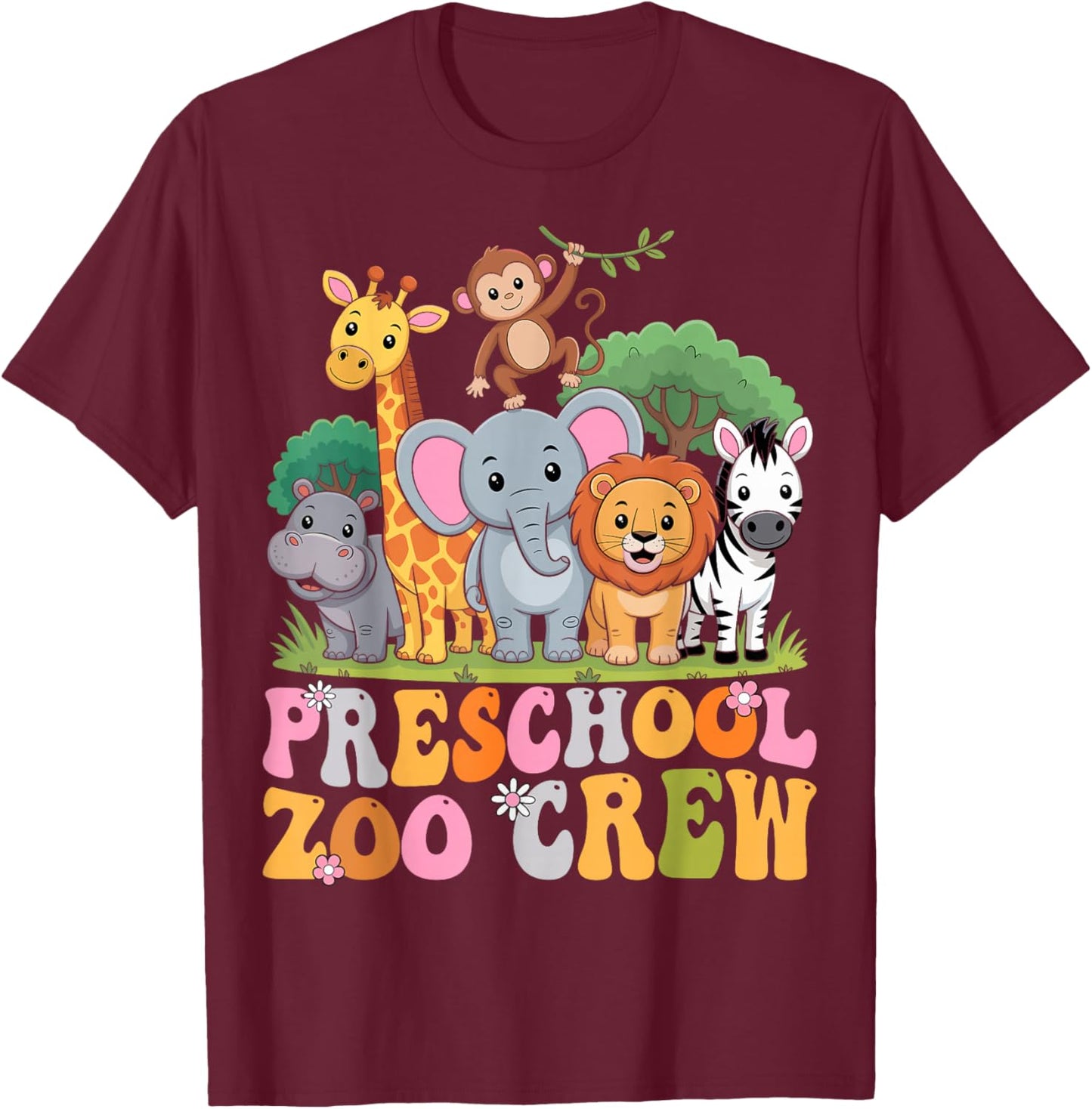 Preschool Zoo Crew Safari Animal Pre-K Teacher Student T-Shirt - T-Shirt | Maroon