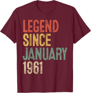 Legend January 1961 65th Birthday Men Women 65 Year Old T-Shirt - T-Shirt | Maroon