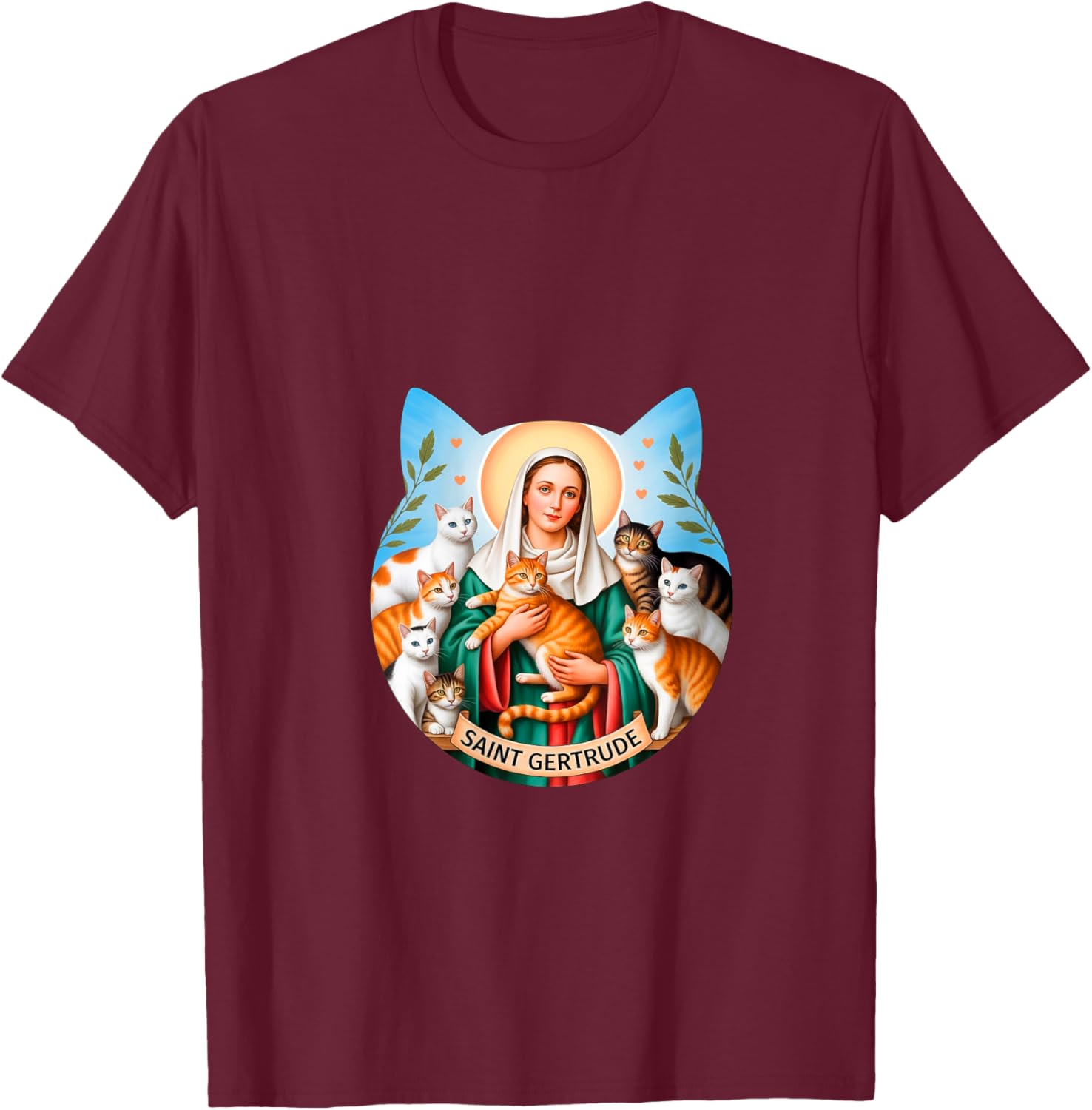 Women's St Gertrude of Nivelles V-Neck T-Shirt - T-Shirt | Maroon