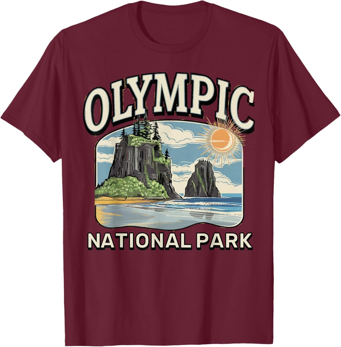 Coastal Forest Landscape Hoh Rainforest Olympic NationalPark T-Shirt - T-Shirt | Maroon