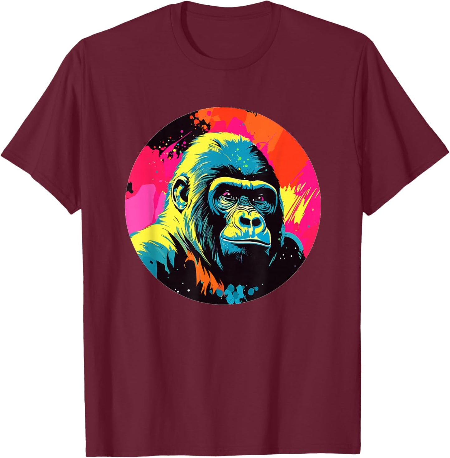 Colorful Gorilla Pop Art Vibrant I Gorilla T-Shirt - T-Shirt | Maroon