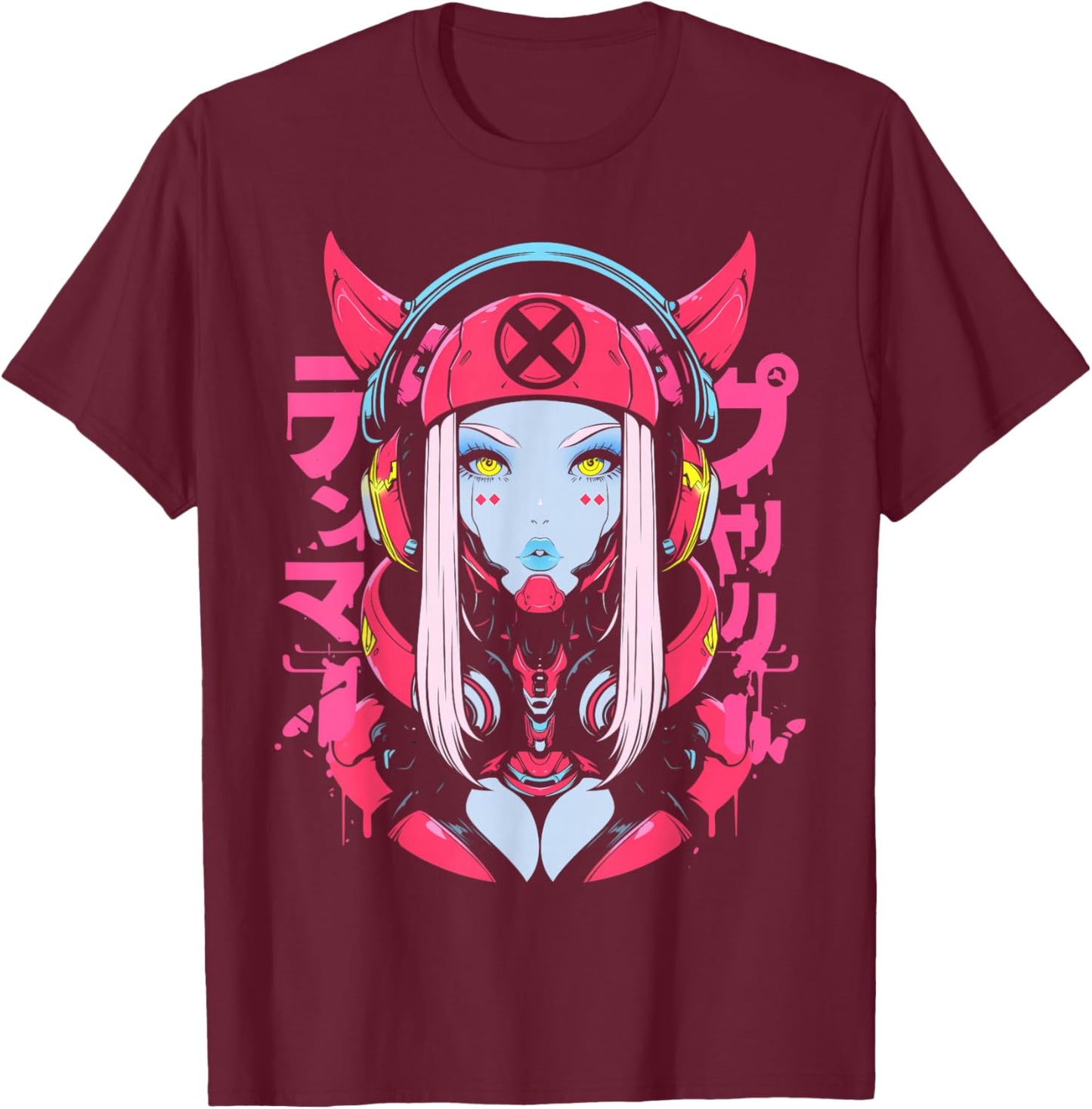Anime Manga Cyberpunk Aesthetic Techwear Harajuku Waifu T-Shirt - T-Shirt | Maroon
