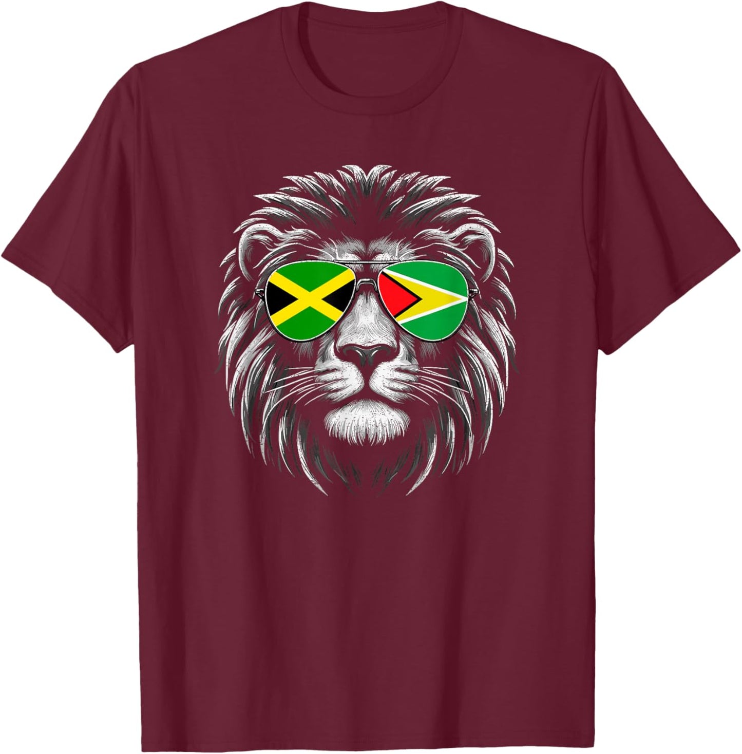 Jamaica Guyana Flag Guyanese Jamaican Lion T-Shirt - T-Shirt | Maroon