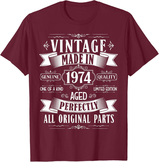 Vintage 51st birthday men Born 1974 51 years old Bday T-Shirt - T-Shirt | Maroon