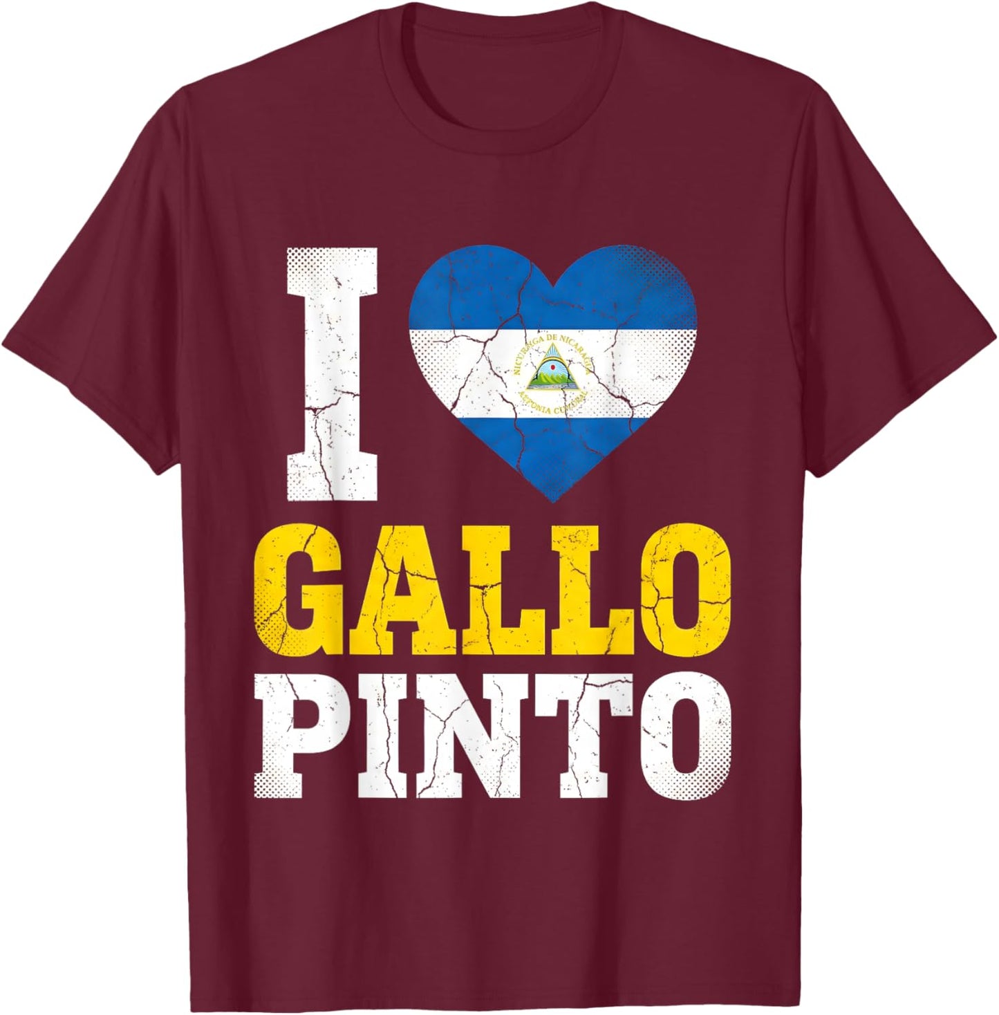 I Love Gallo Pinto Nicaraguan Flag Heart T-Shirt - T-Shirt | Maroon