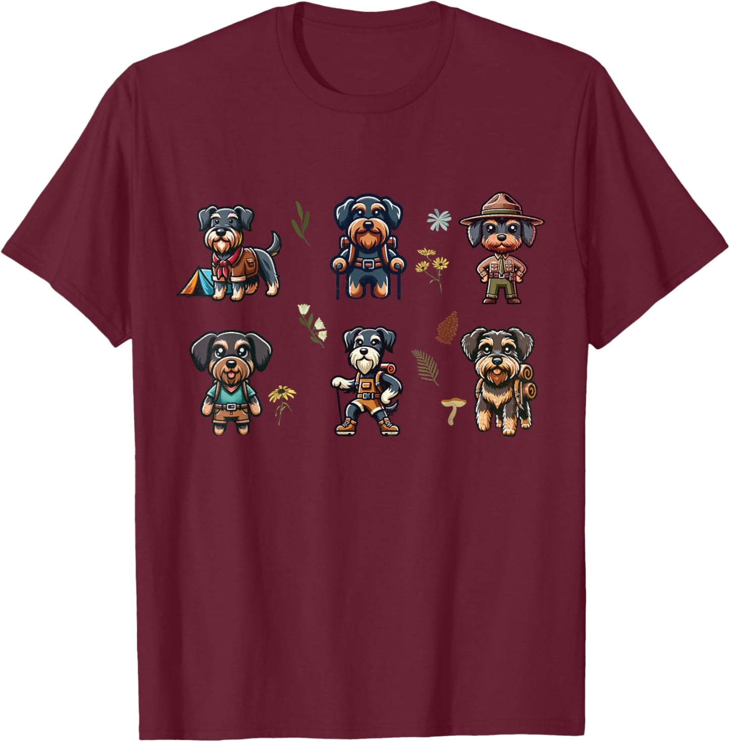 Schnoxie and Schnauzer Dogs Hiking Outdoor Adventure T-Shirt - T-Shirt | Maroon