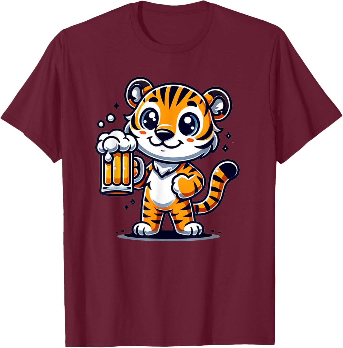 Cute Tiger Drinking Beer T-Shirt - T-Shirt | Maroon