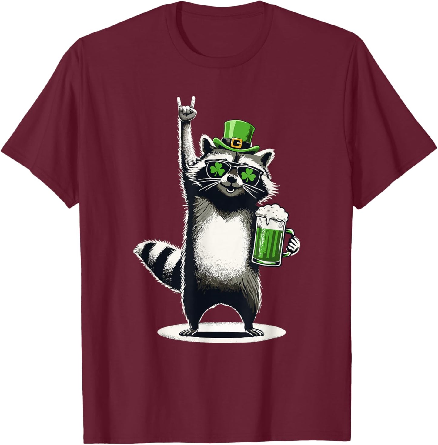 Raccoon St Patty's Shamrock Beer Is Fun For St. Patrick's Day T-Shirt - T-Shirt | Maroon