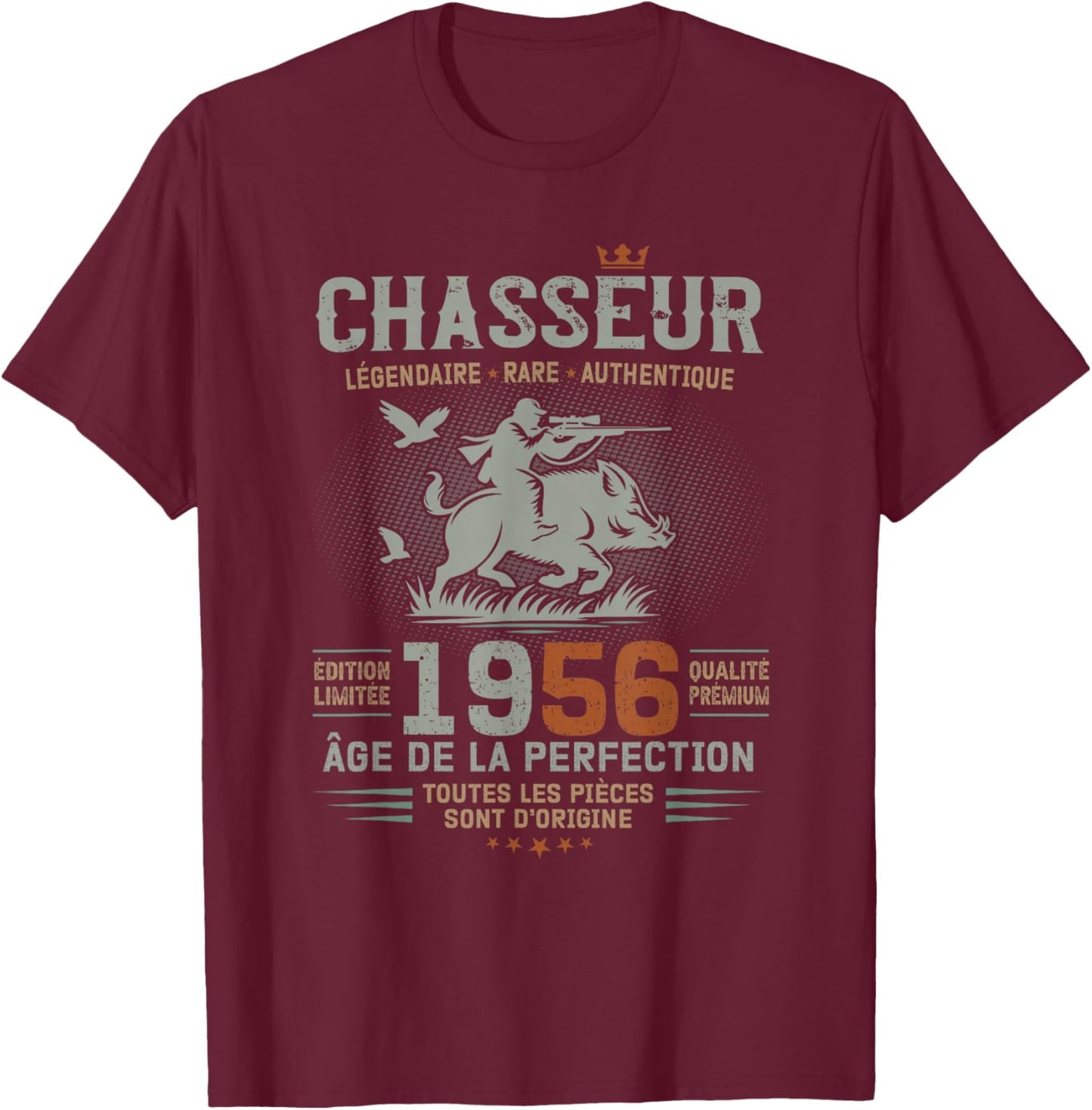 Hunter Born in 1956 Birthday Humor Hunting Boar T-Shirt - T-Shirt | Maroon