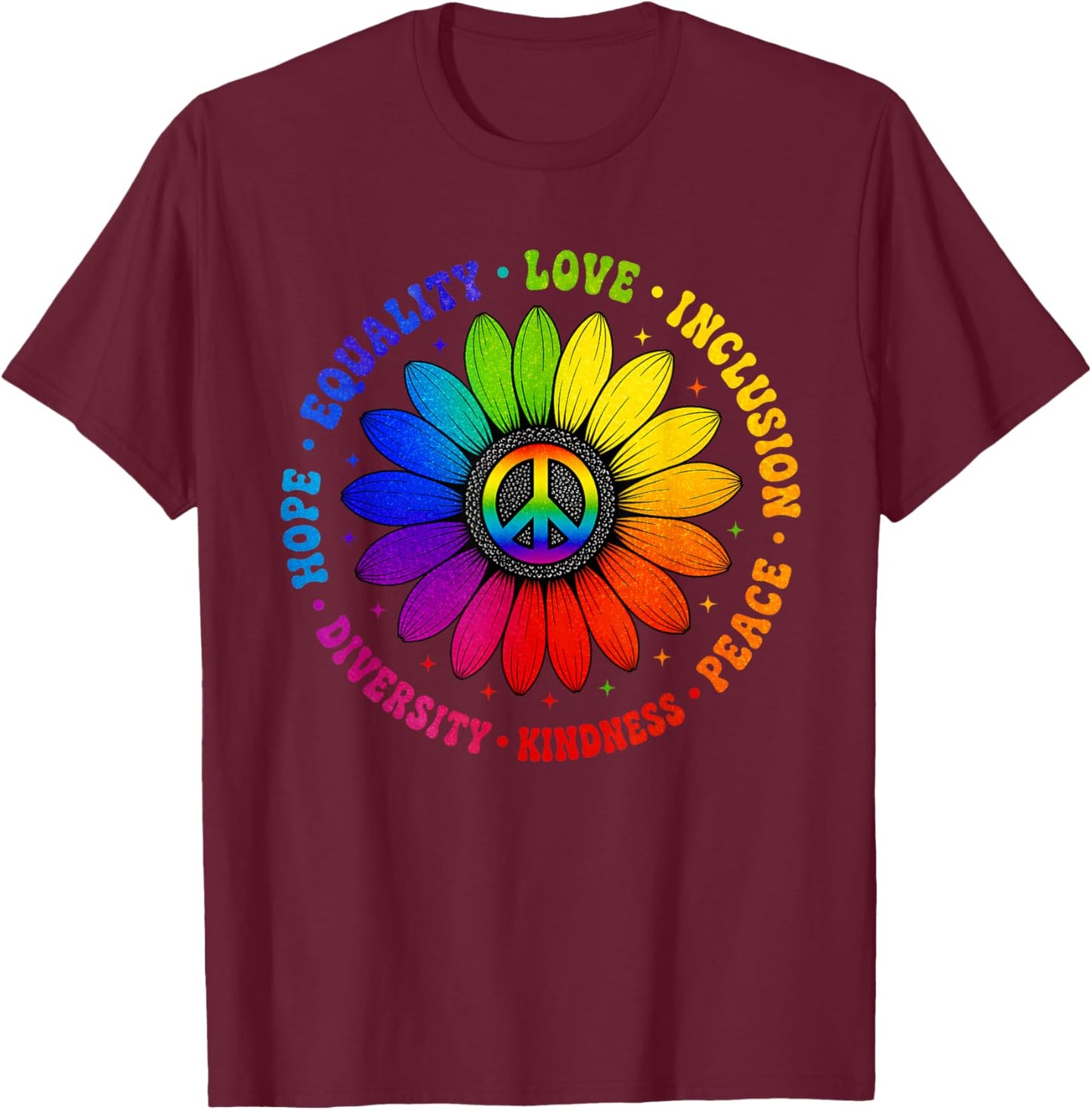 LGBTQ Kindness Peace Pansexual Bisexual Lesbian Gay Pride T-Shirt - T-Shirt | Maroon