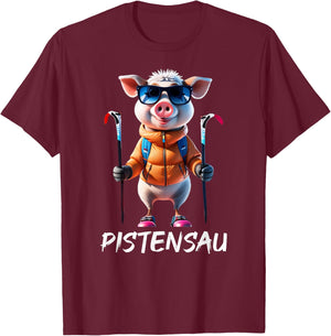 Pistensau Skier Pig Funny Ski Design T-Shirt - T-Shirt | Maroon