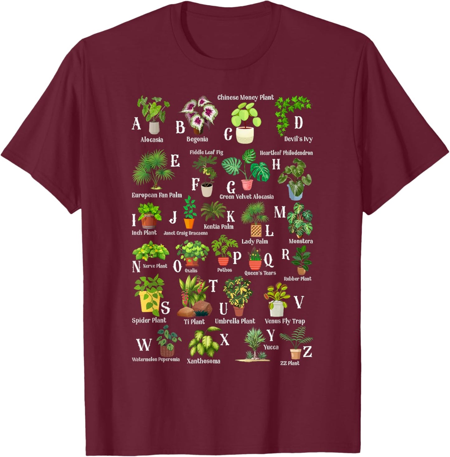 Plant Alphabet Learning ABCs Gardener Gardening Lover T-Shirt - T-Shirt | Maroon