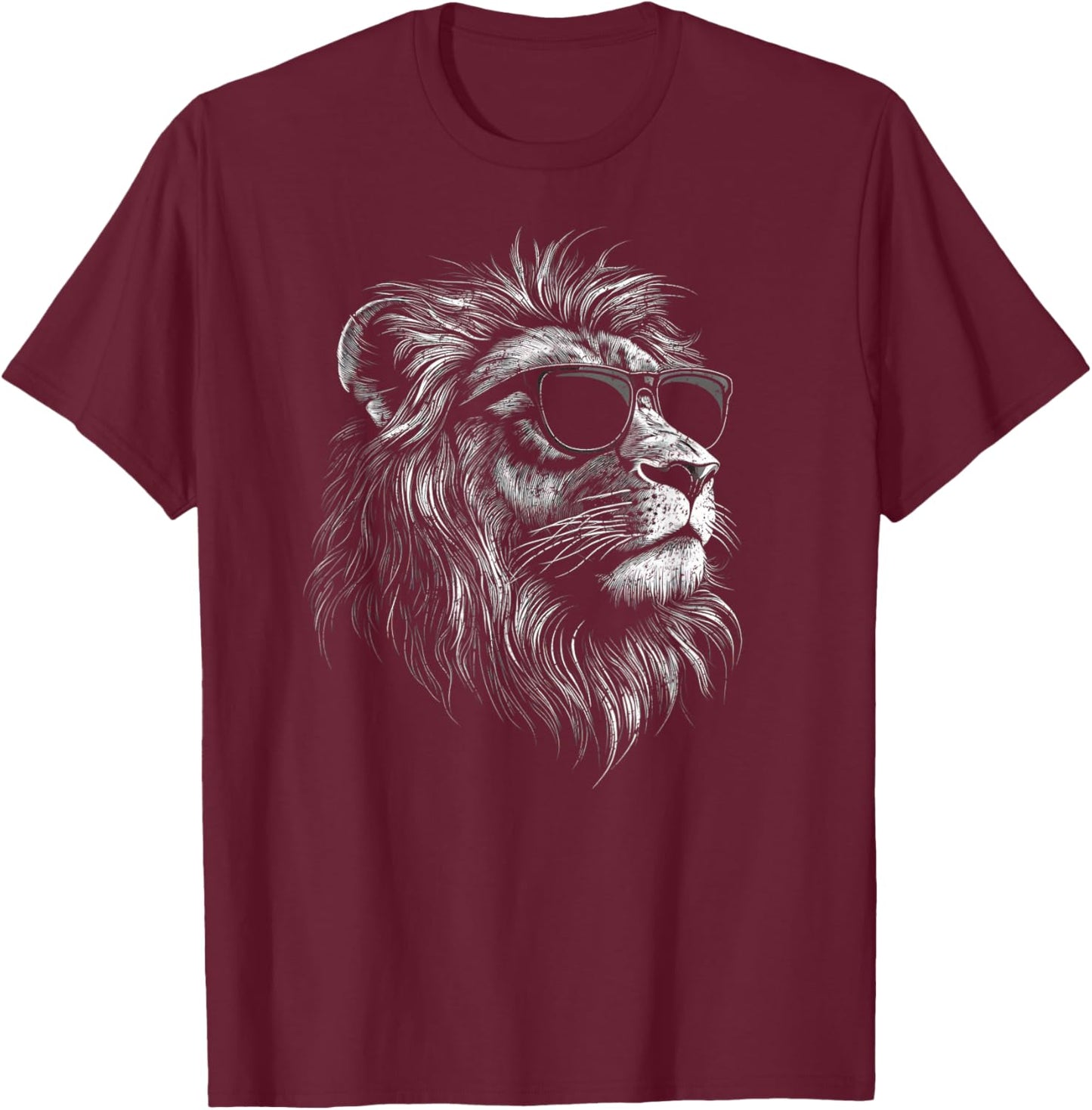 Cool Lion with Sunglasses Graphic for All Ages T-Shirt - T-Shirt | Maroon