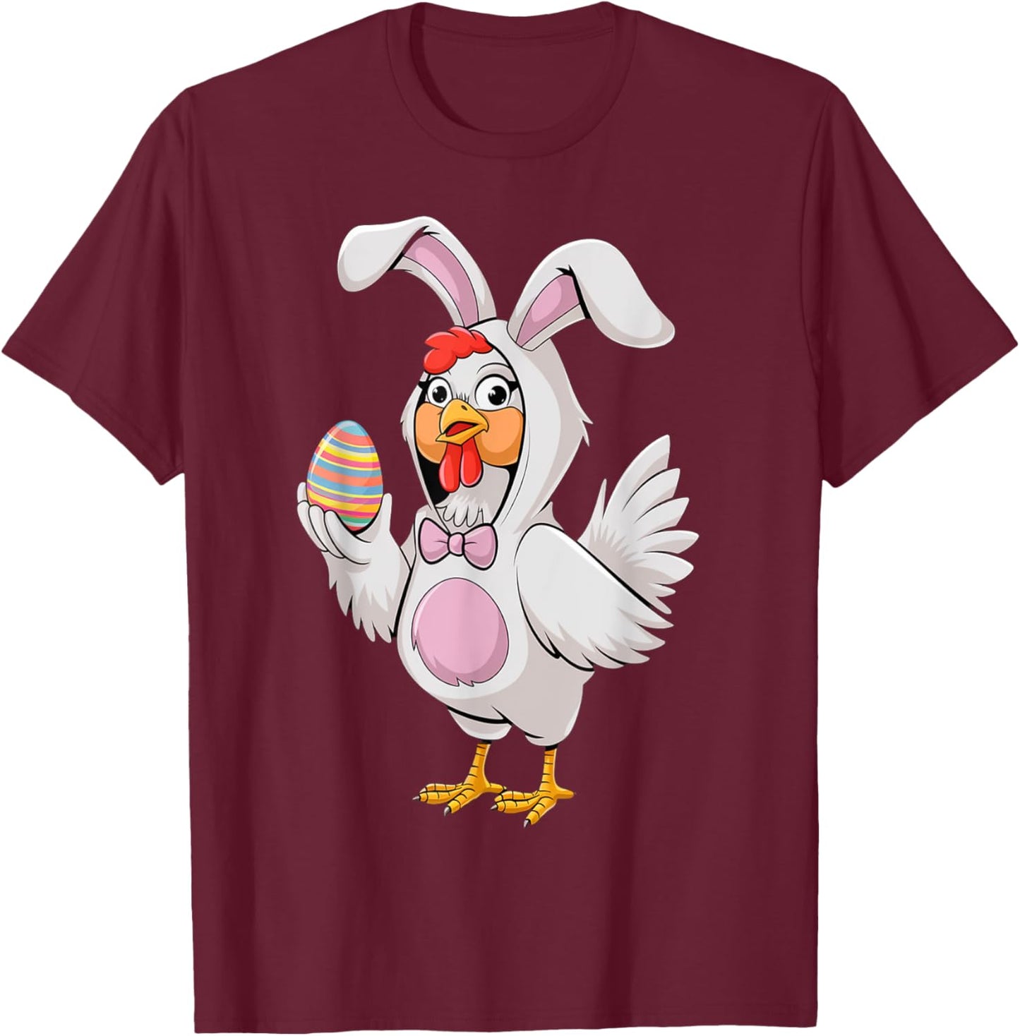 Funny Happy Easter Chicken Bunny Fun Eggs Farm Easter 2025 T-Shirt - T-Shirt | Maroon