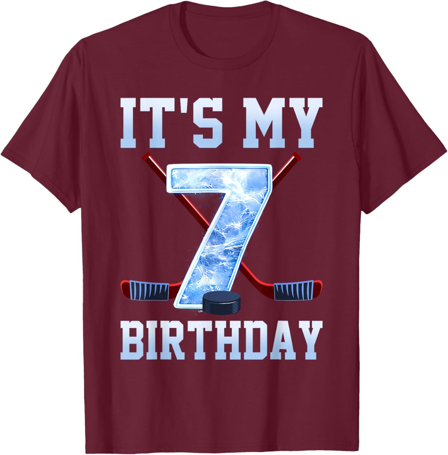 It's My 7th Birthday Ice Hockey 7 Years Bday Boy Kids T-Shirt - T-Shirt | Maroon
