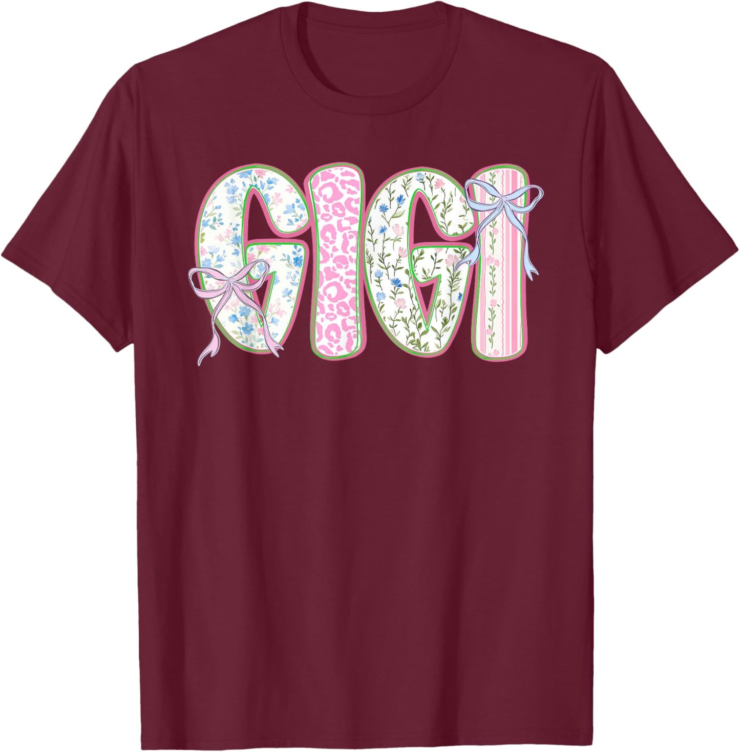Gigi Floral Coquette Bow Mother's Day Cute Women Grandma T-Shirt - T-Shirt | Maroon