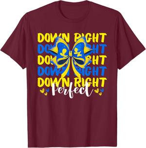 World Down Syndrome Day Down Right Perfect Coquette Bow Girl T-Shirt - T-Shirt | Maroon