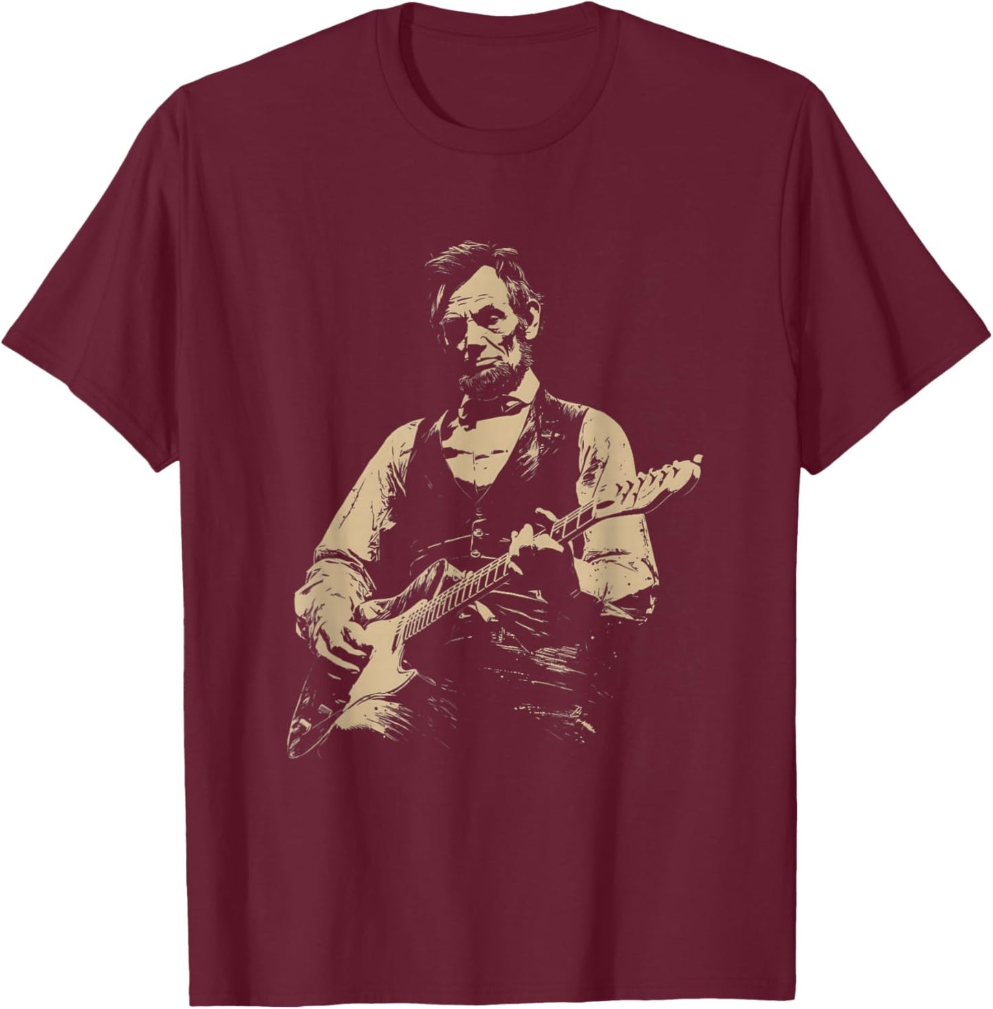 abe Lincoln Playing Guitar 4th July Lincoln Guitar T-Shirt - T-Shirt | Maroon
