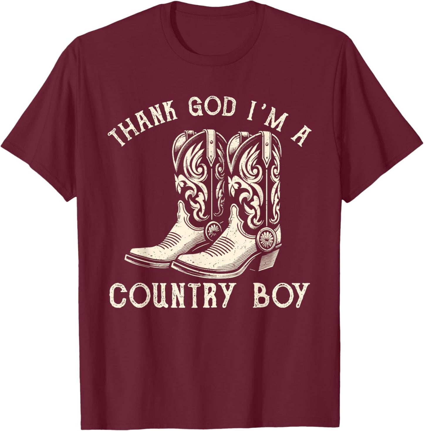 Thank God I'm A Country Music Boy Cowboy Western Retro T-Shirt - T-Shirt | Maroon