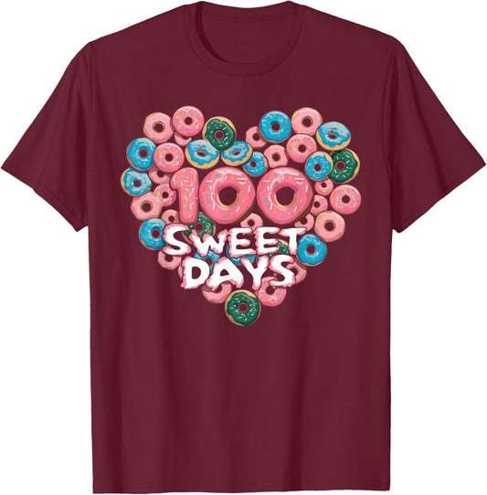 Happy 100th Day Of School Donuts 100 Sweet Days Teacher Kids T-Shirt - T-Shirt | Maroon