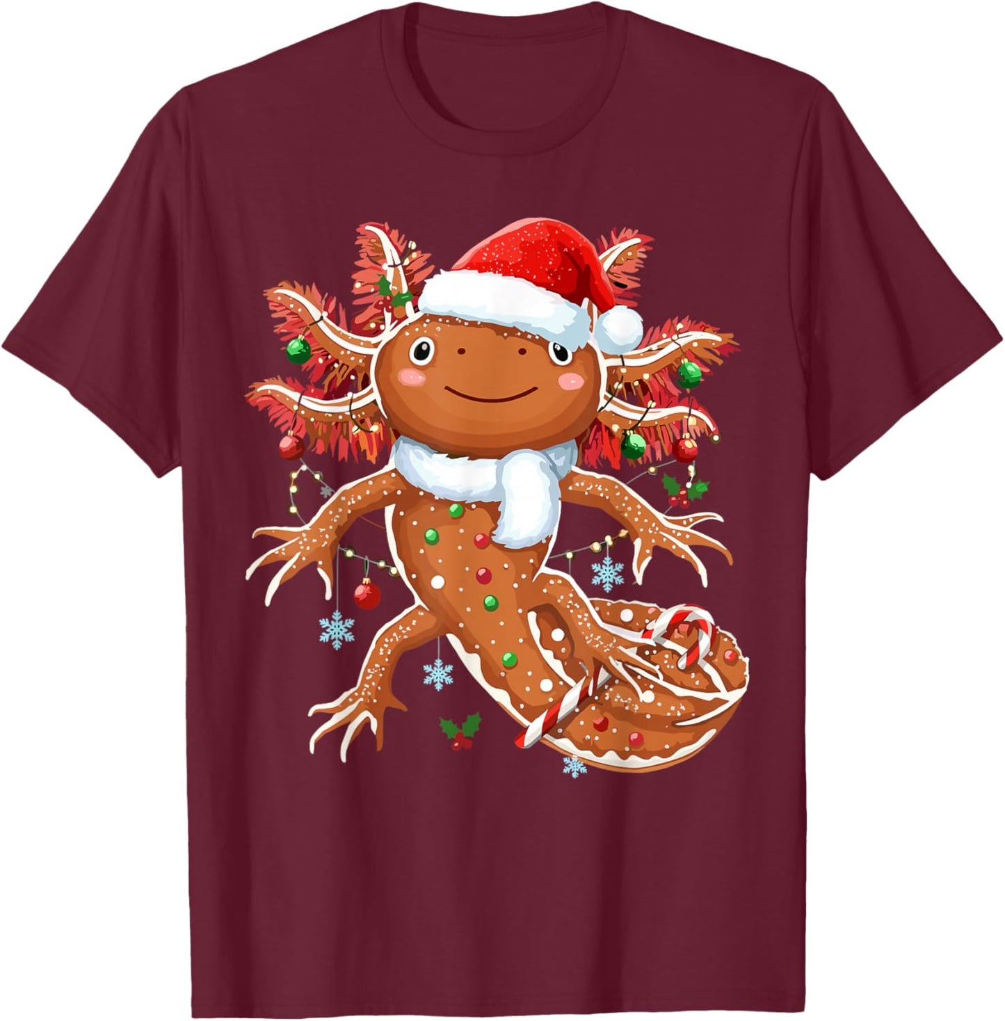 Gingerbread Axolotl Christmas Xmas T-Shirt - T-Shirt | Maroon