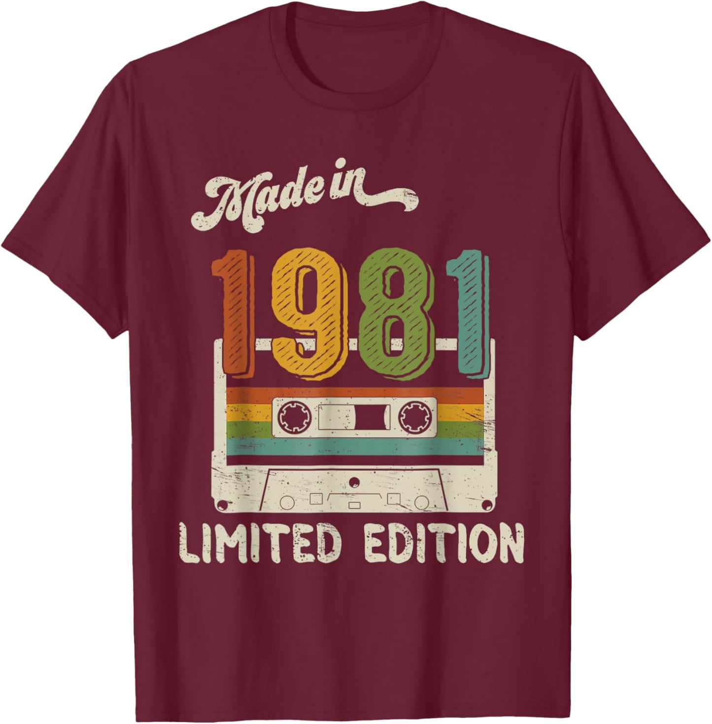 Made In 1981 Limited Edition Retro Cassette 44th Birthday T-Shirt - T-Shirt | Maroon