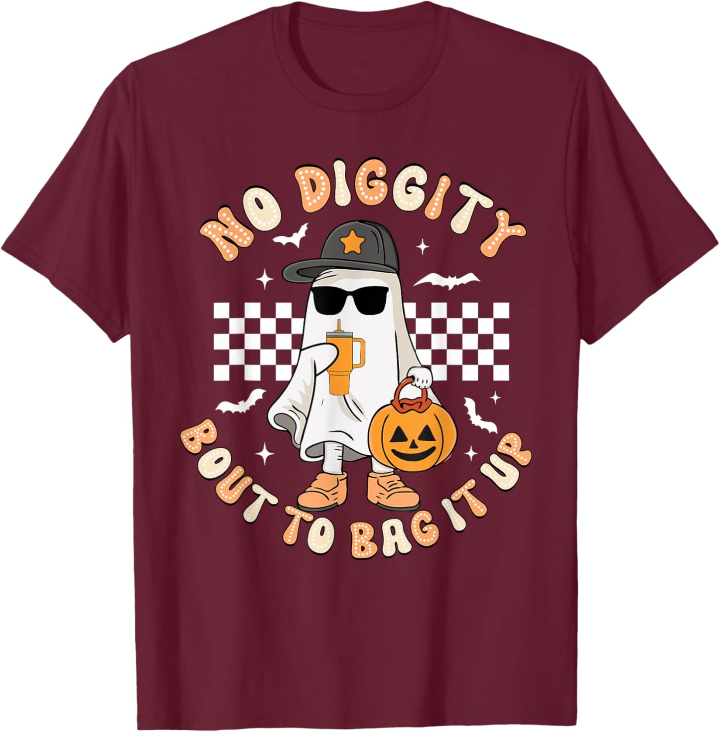 No Diggity Bout To Bag It Up Retro Halloween Ghost Toddler T-Shirt - T-Shirt | Maroon