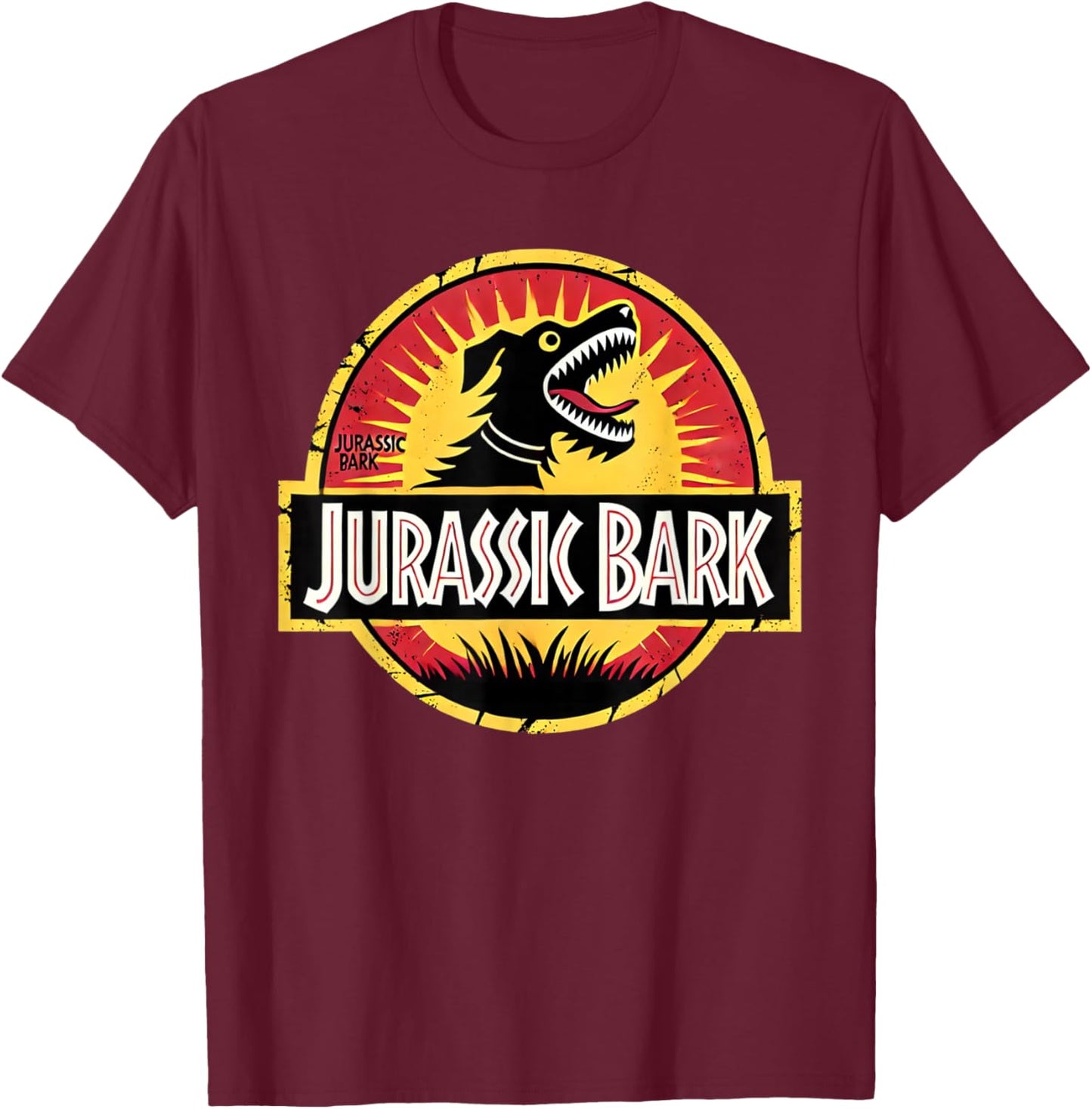 Jurassic Bark Dog Lover Funny Parody T-Shirt - T-Shirt | Maroon