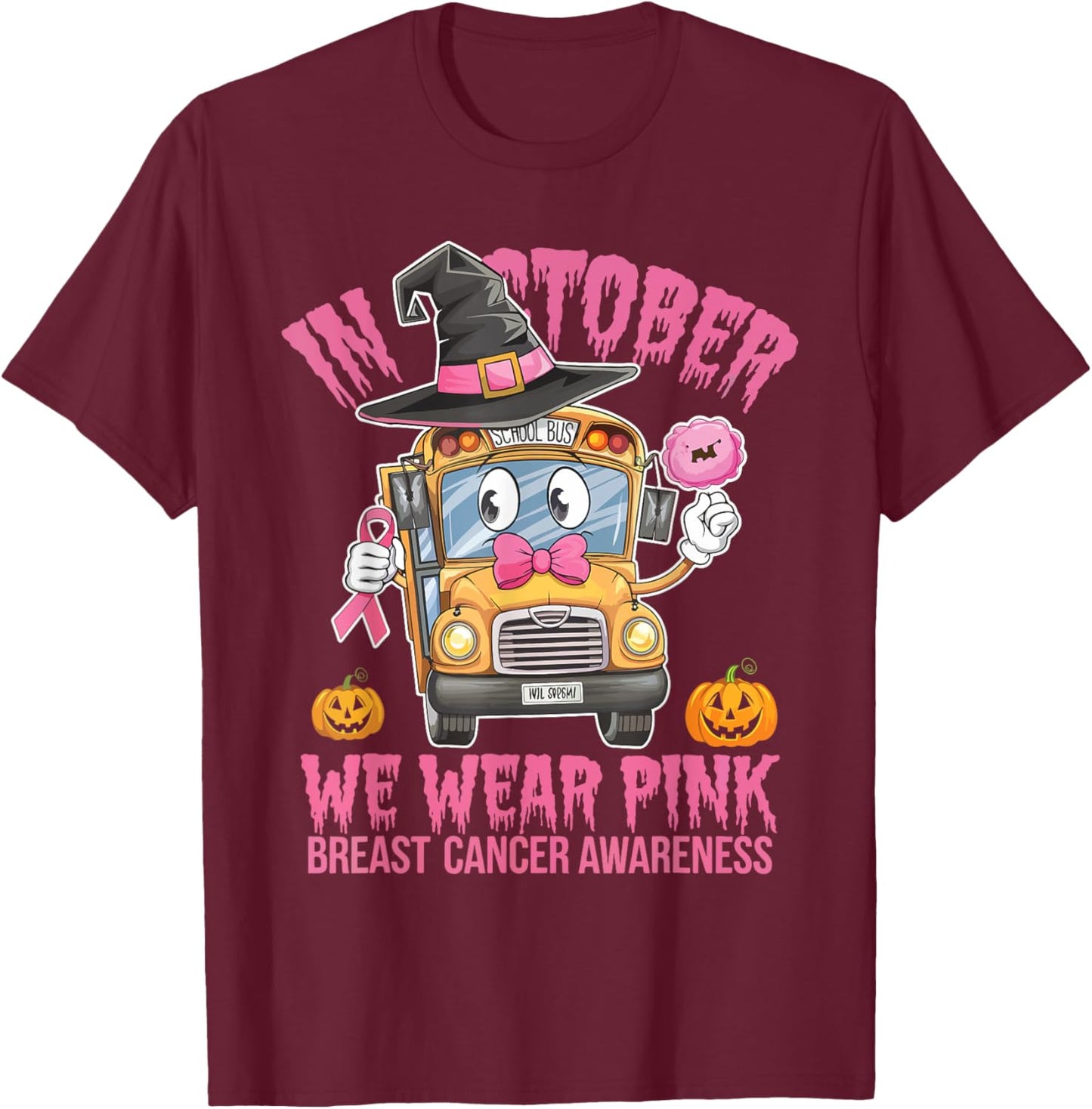 In October We Wear Pink School Bus T-Shirt - T-Shirt | Maroon