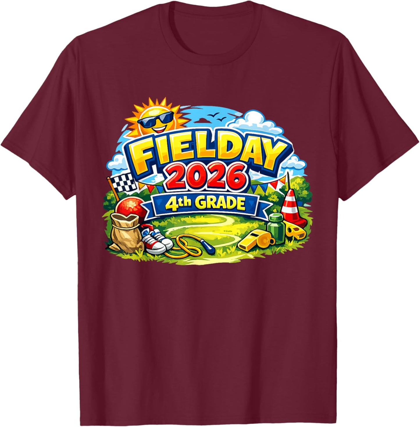 Field Day 2026 Fourth 4th Grade Teachers Boy Girl Kids T-Shirt - T-Shirt | Maroon