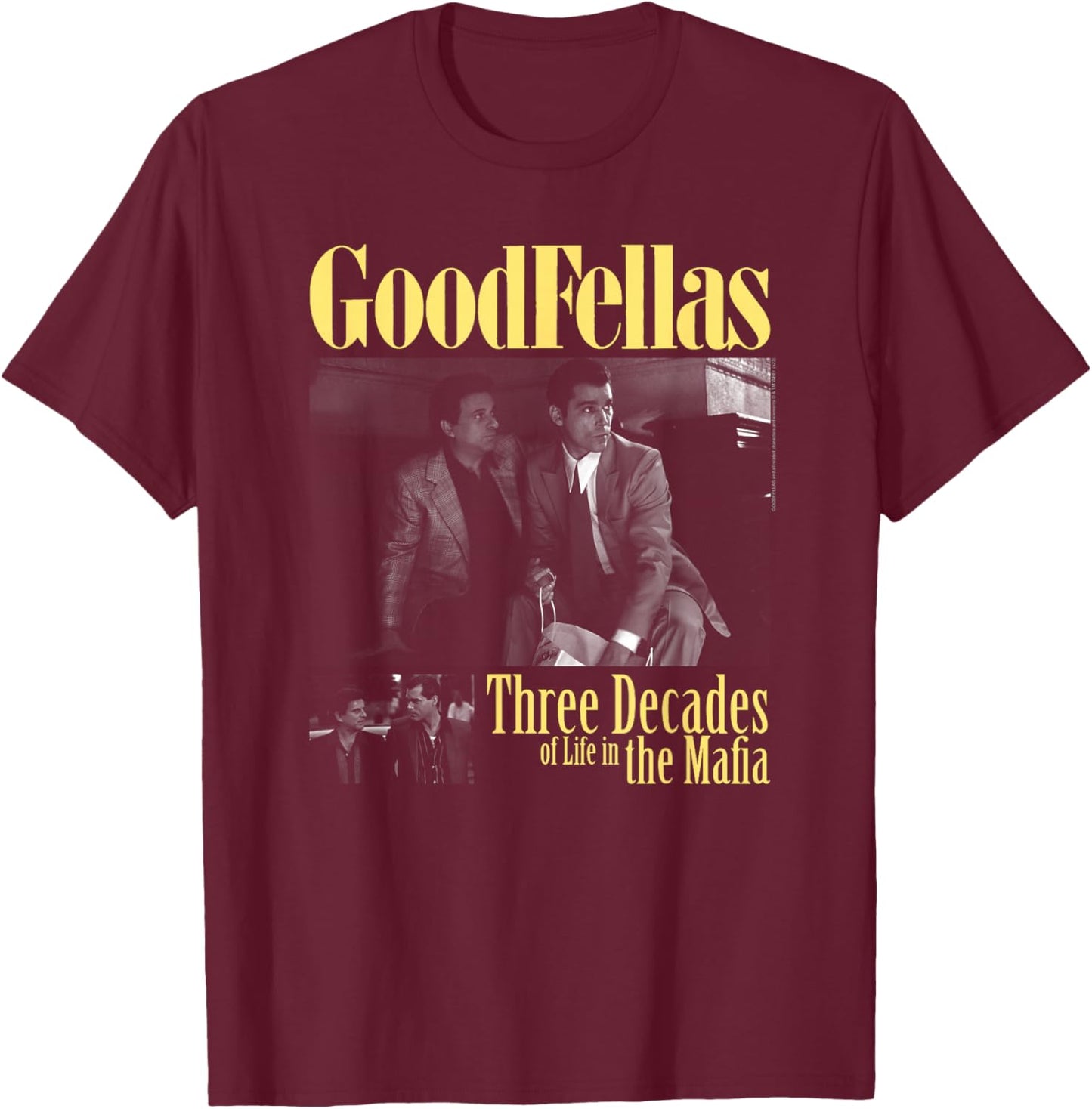 Goodfellas Three Decades Black & White Photos Movie T-Shirt - T-Shirt | Maroon