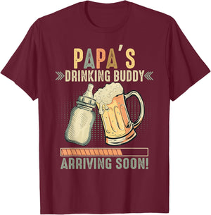 Papa's Drinking Buddy Arriving Soon To Be Grandpa T-Shirt - T-Shirt | Maroon