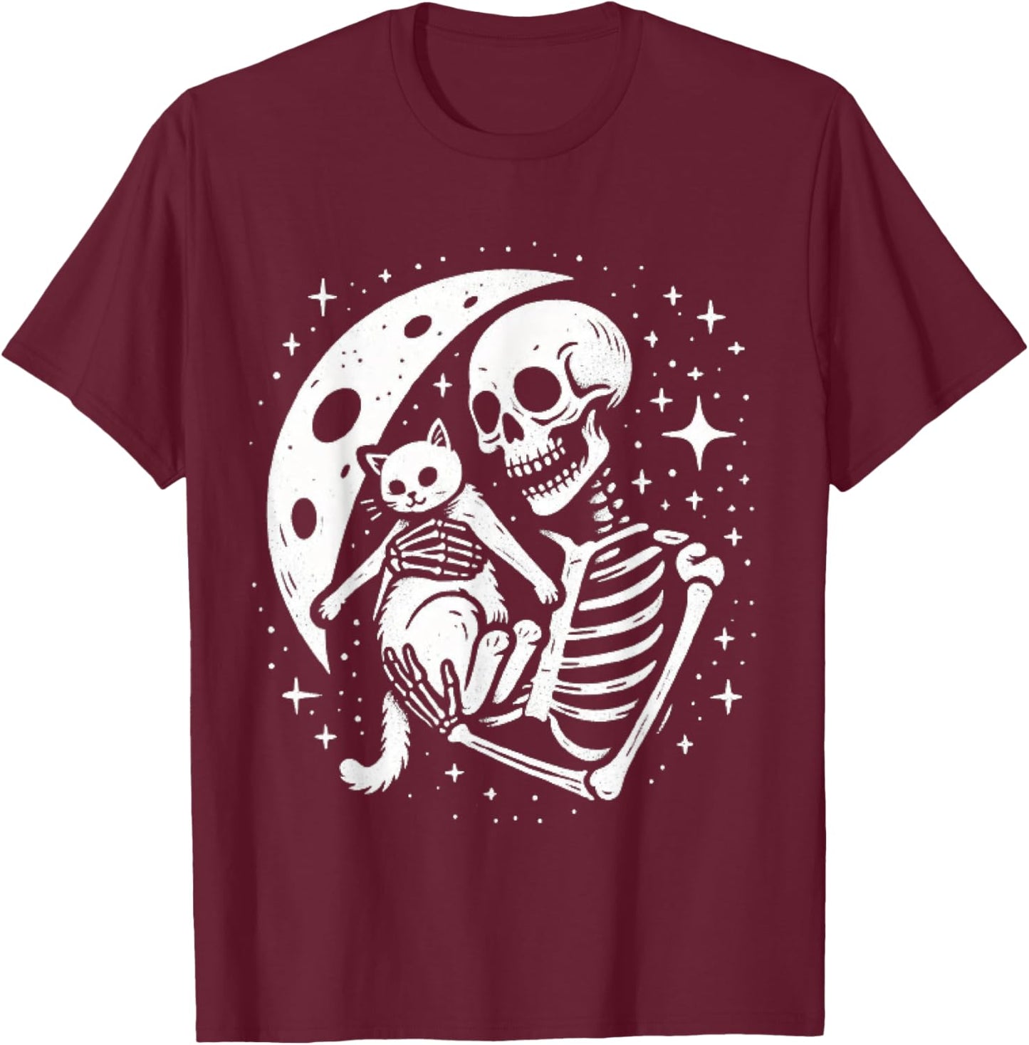 Vintage Skeleton Cat Skull Goth Halloween Men Women Kids T-Shirt - T-Shirt | Maroon