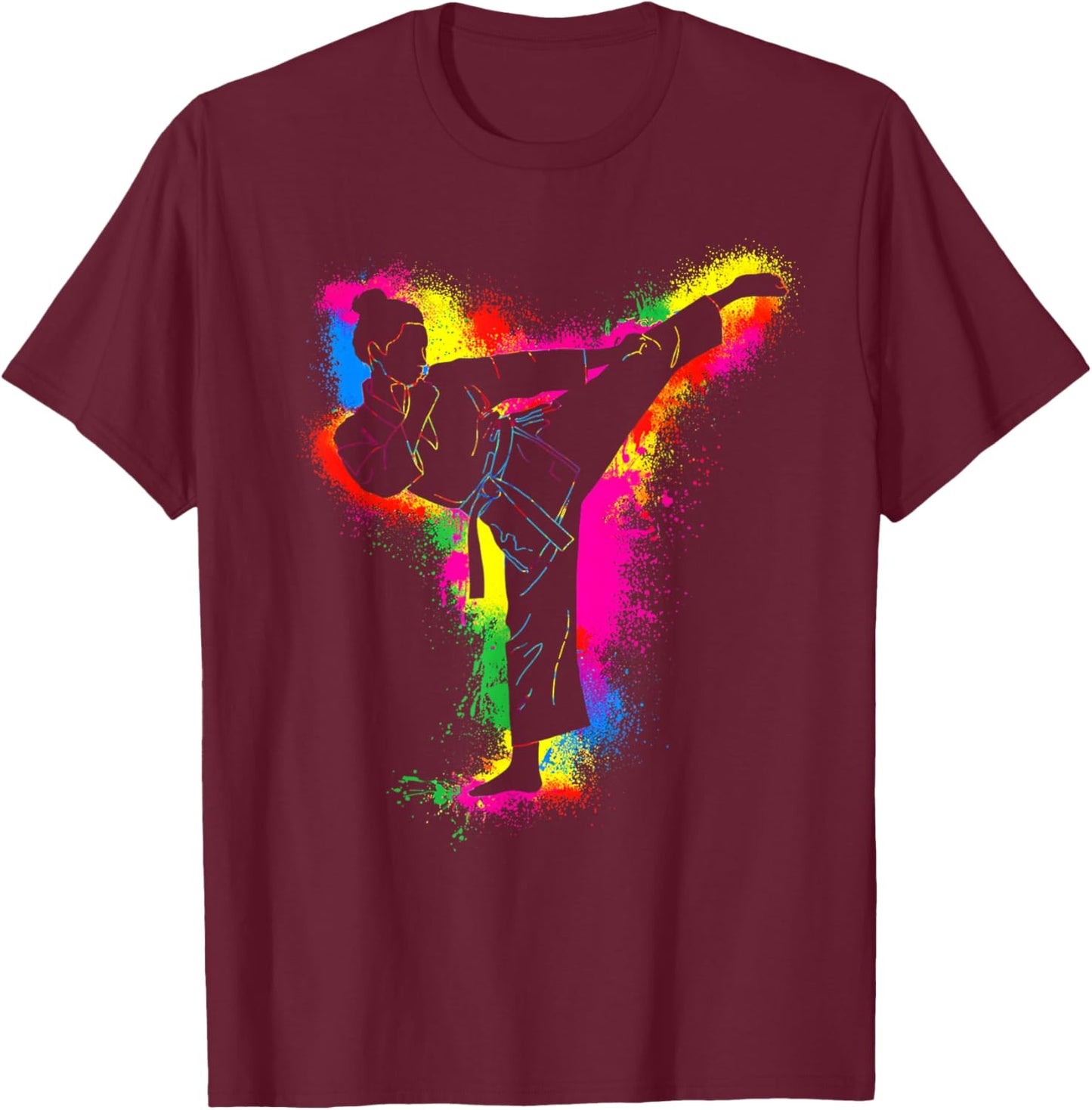 Kids Colorful Taekwondo Martial Arts Women Girl Karate Kick T-Shirt - T-Shirt | Maroon