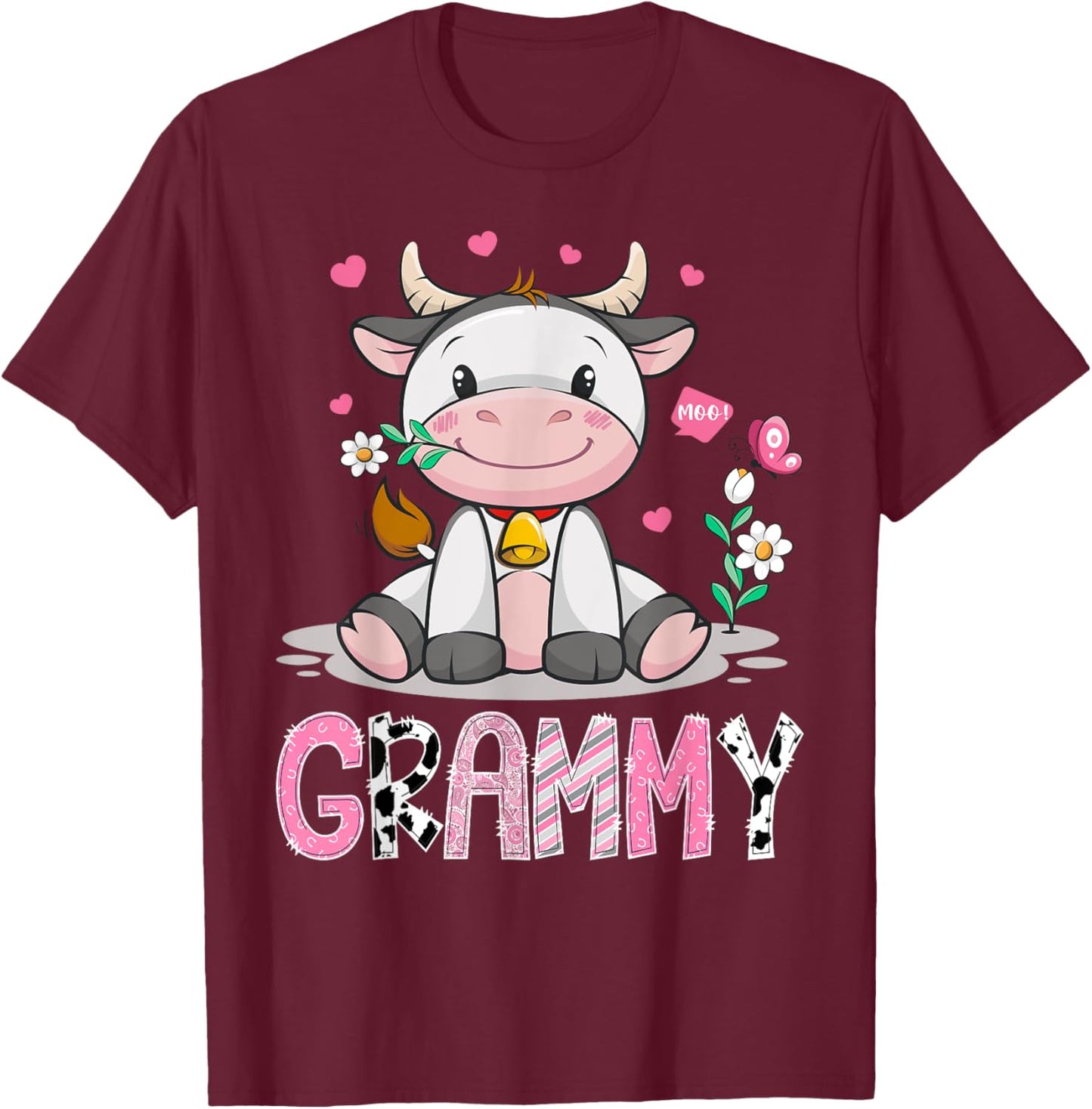 Grammy Cute Cow Moo Farmer Birthday Family Matching T-Shirt - T-Shirt | Maroon