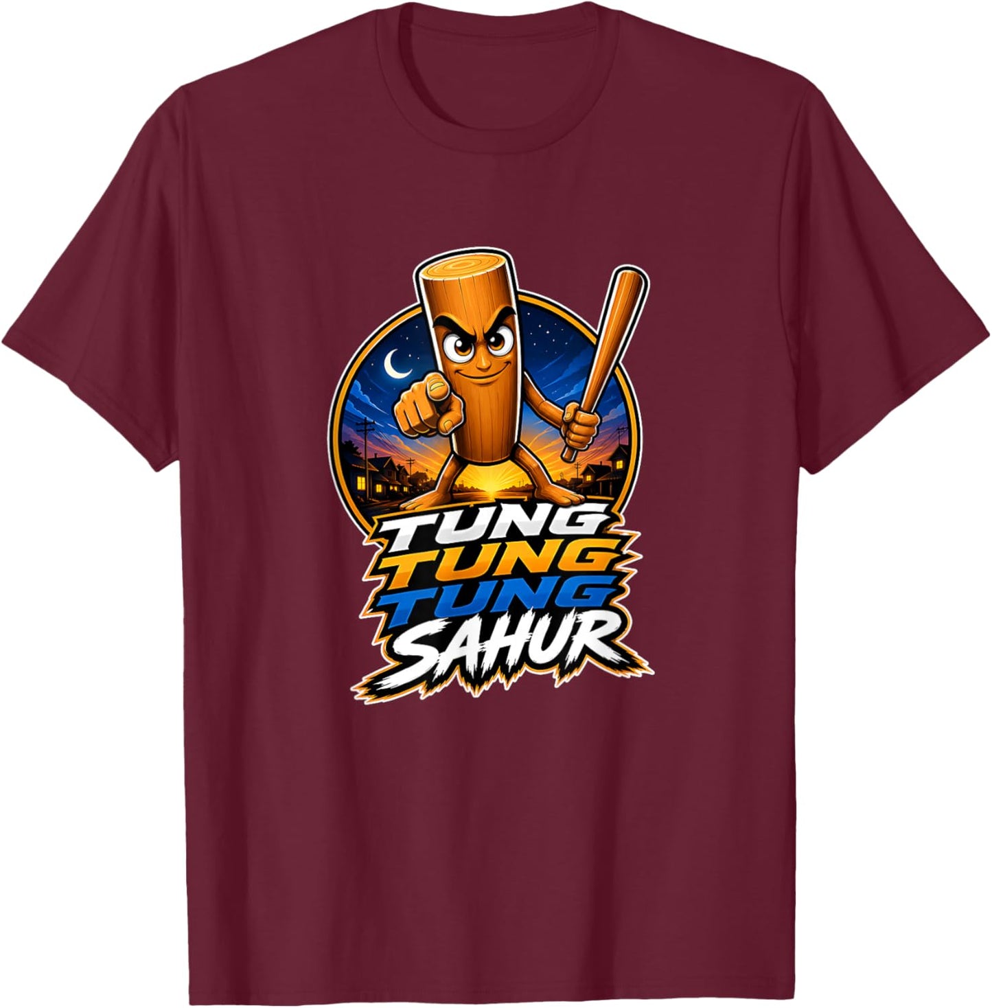 Tung Tung Tung Sahur Meme Shirts Italian Brainrot for Kids T-Shirt - T-Shirt | Maroon