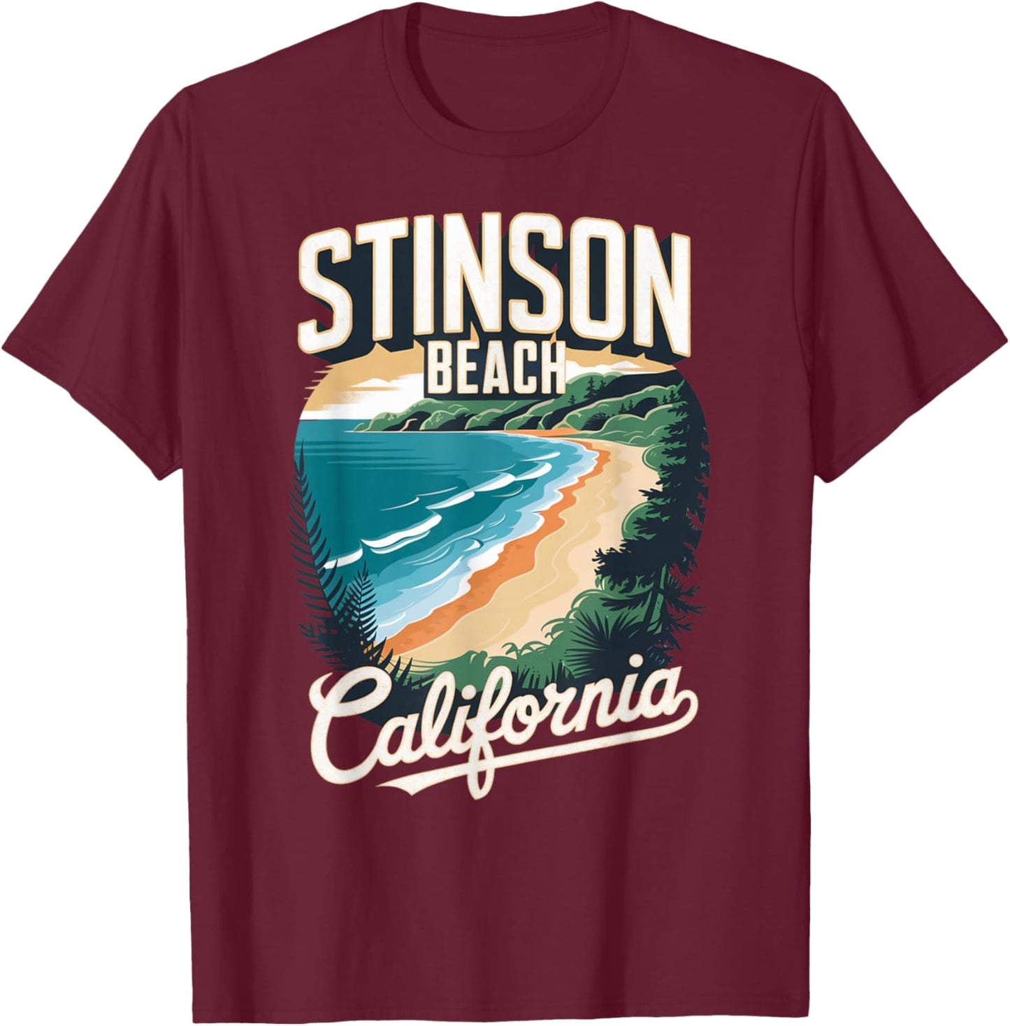 Stinson Beach California Scenic Coastline T-Shirt - T-Shirt | Maroon