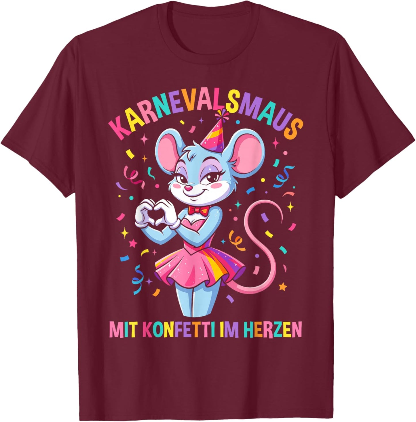 Carnival Mouse with Confetti in the Heart Women's Cologne T-Shirt - T-Shirt | Maroon