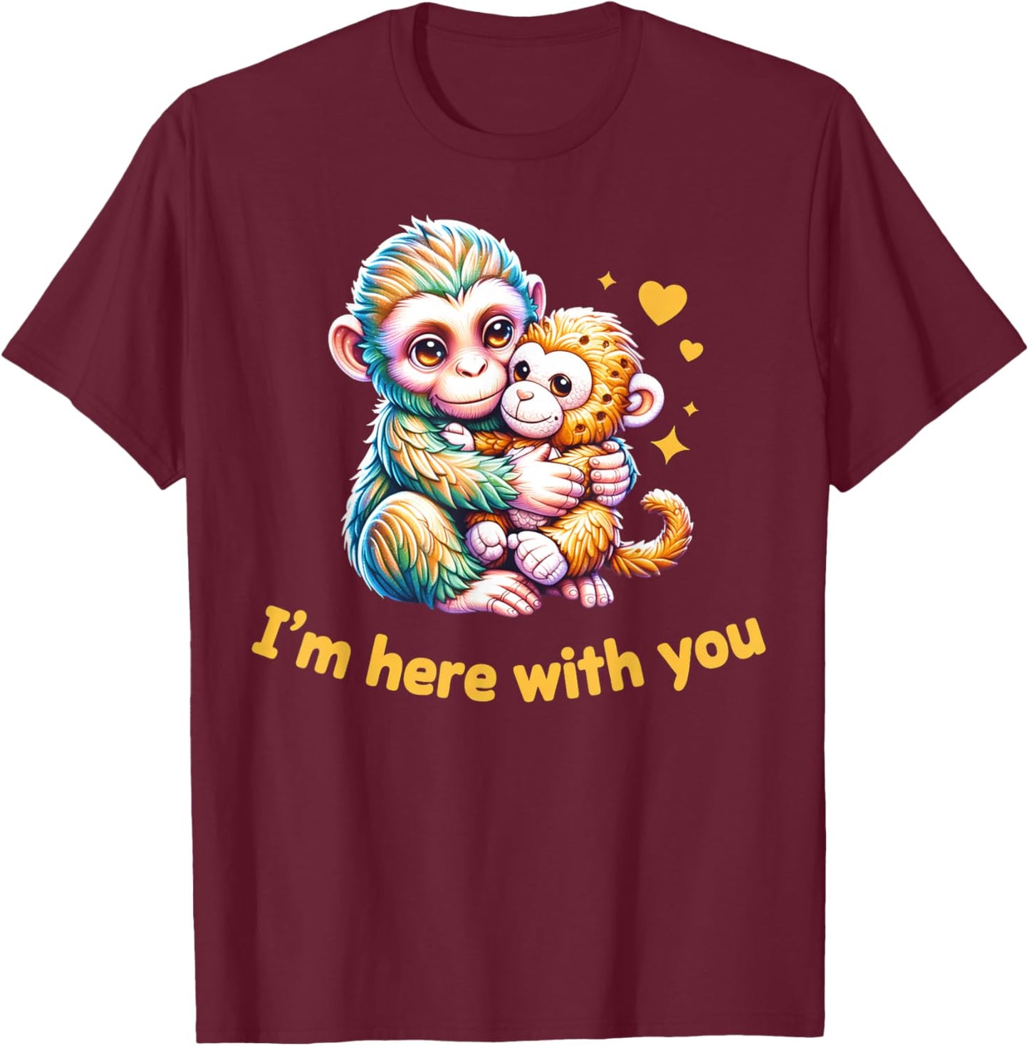 I'm Here with You Cute Baby Monkey Punch T-Shirt - T-Shirt | Maroon