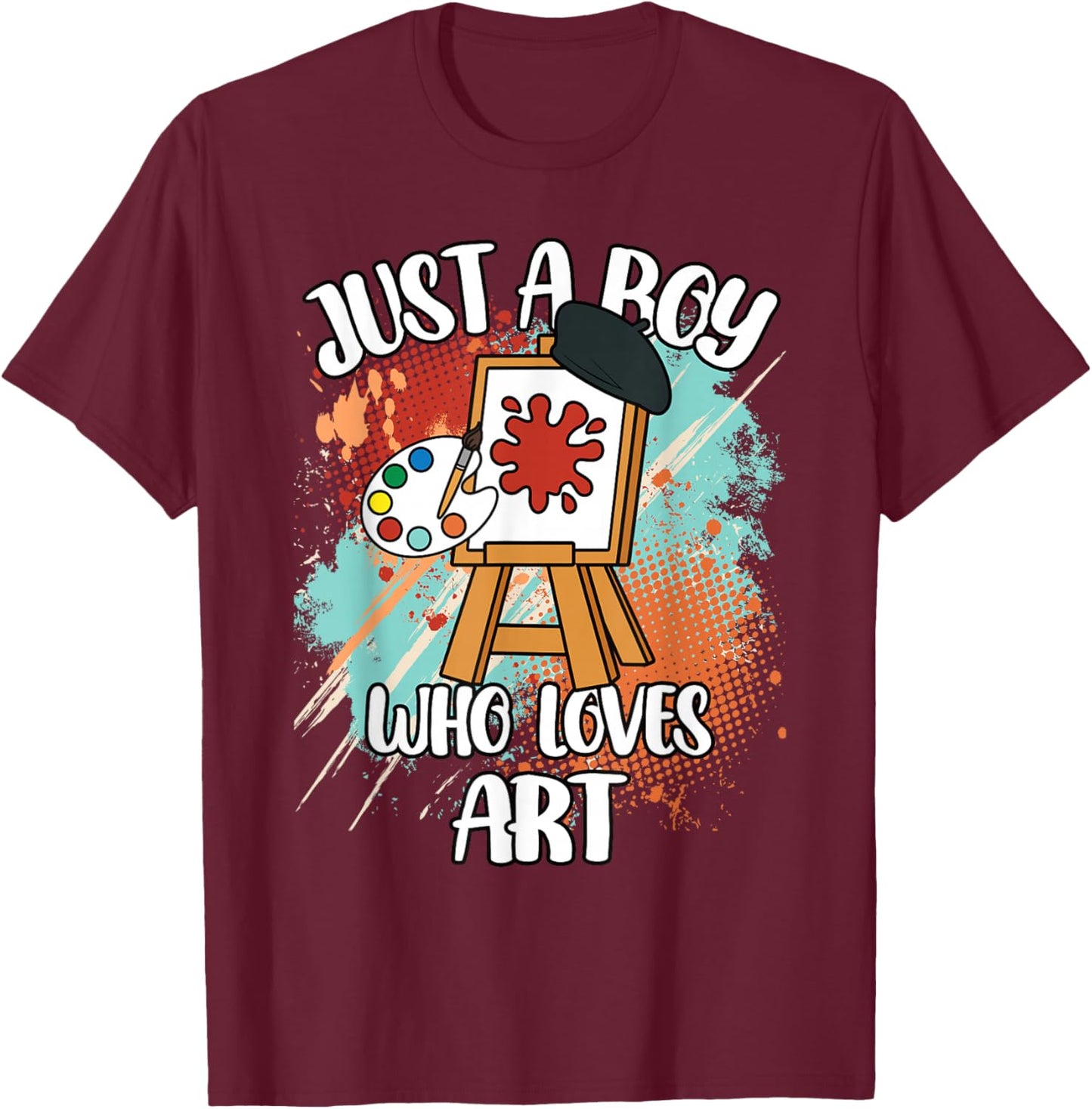 Just A Boy Who Loves Art Painting Funny Artist Kids T-Shirt - T-Shirt | Maroon